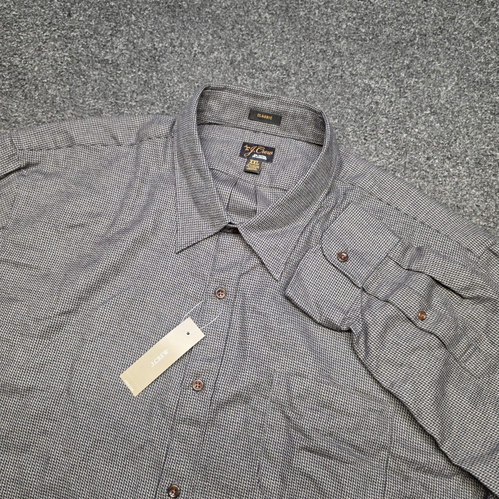 J.Crew‎ Button Down Shirt Grey Mens XXL Cotton Cashmere Classic Houndstooth NEW